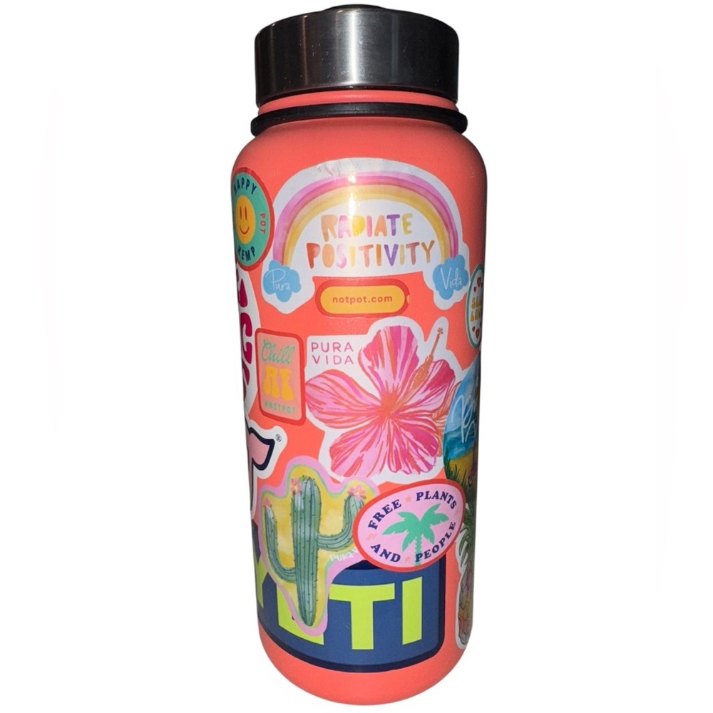 Pink Aluminum Colorful Sticker-Decorated Water Bottle